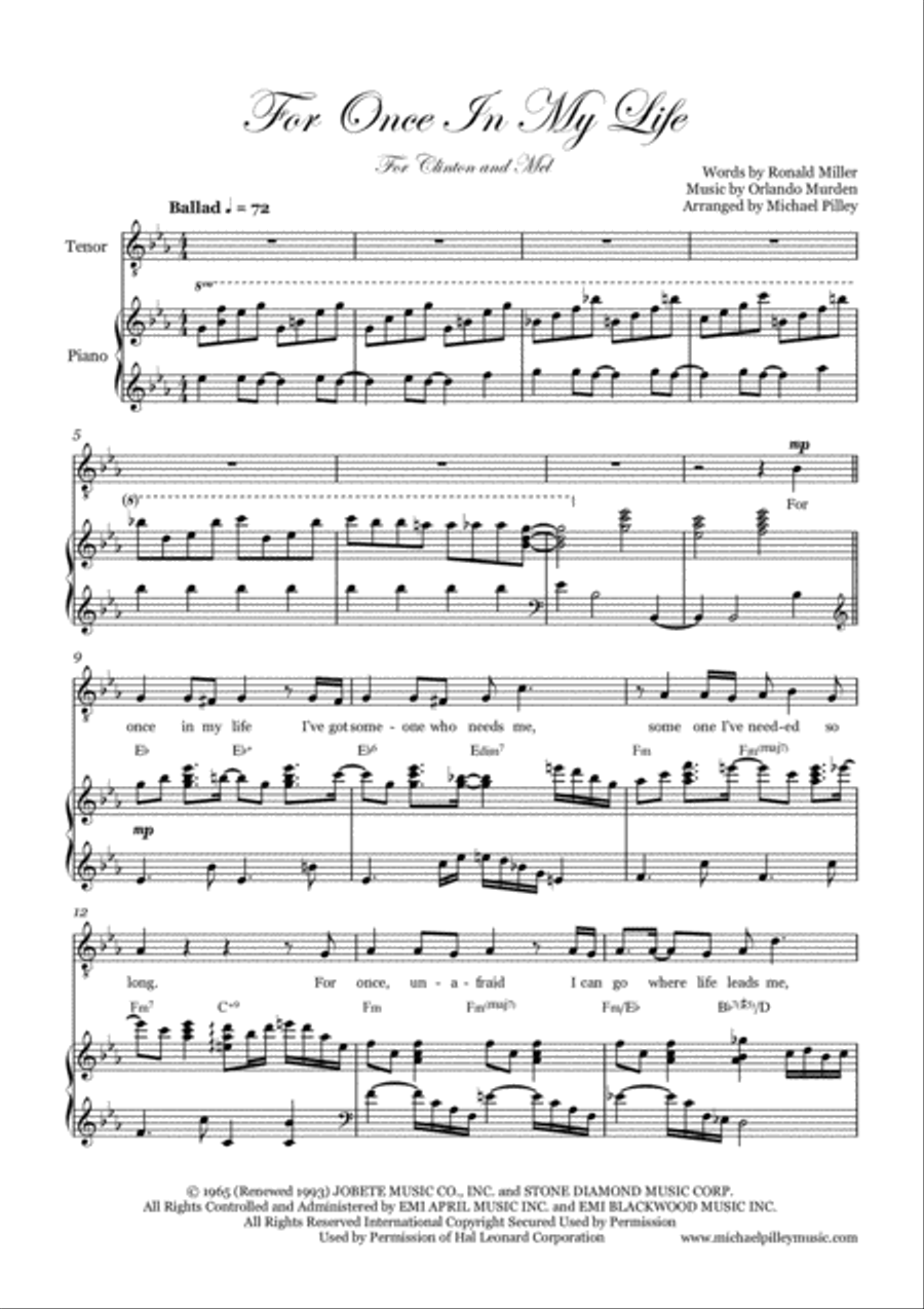 For Once In My Life Tenor Voice scores gallery preview page 2