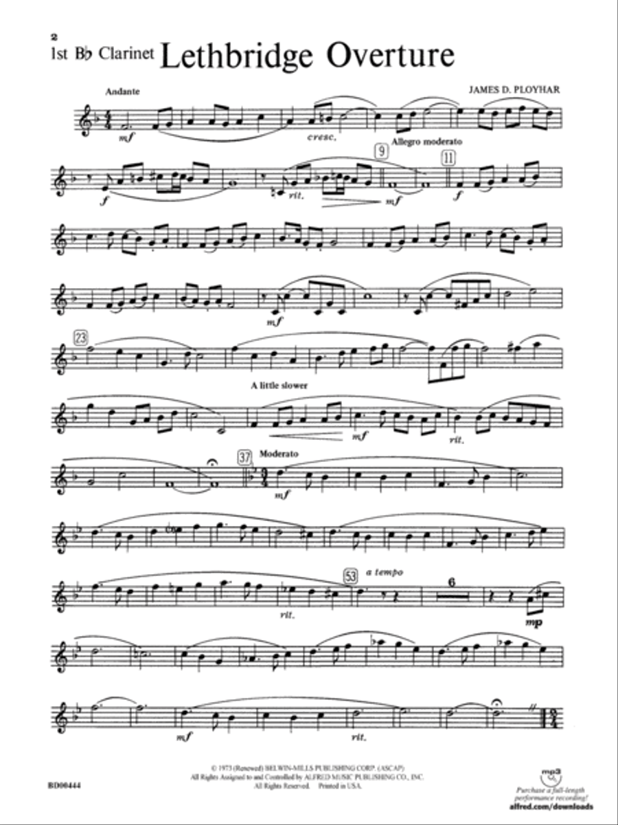 Lethbridge Overture: 1st B-flat Clarinet Concert Band scores gallery preview page 1