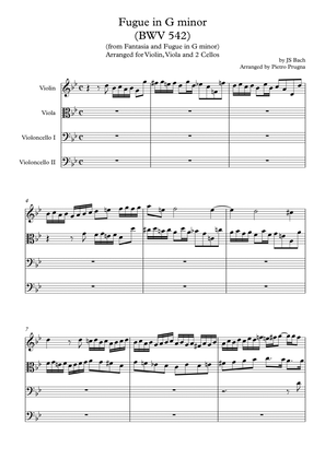 Book cover for Fugue in G minor (BWV 542) (from "Fantasia and Fugue") by JS Bach - for Violin, Viola and 2 Cellos