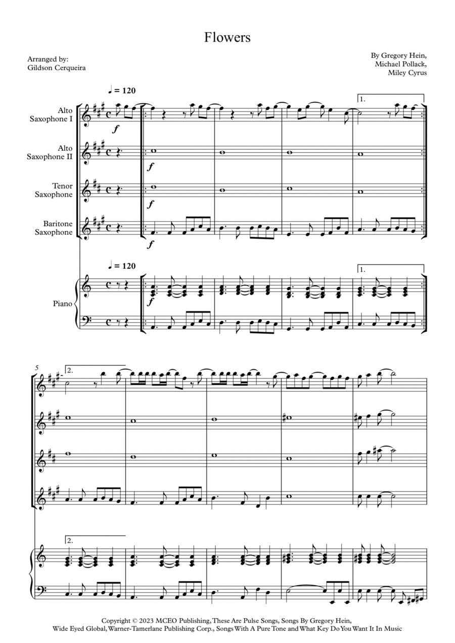 Flowers Saxophone Quartet scores gallery preview page 1
