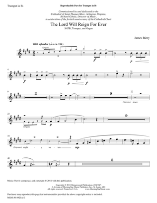 The Lord Will Reign For Ever (Downloadable Trumpet Part)