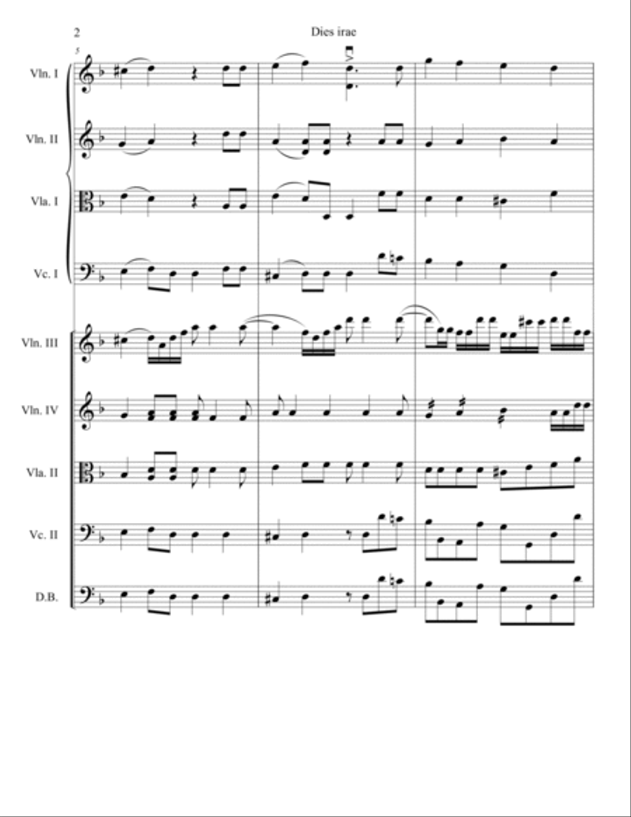 Dies irae, from W. A. Mozart's Requiem. Double string orchestra. Score & parts. String Orchestra scores gallery preview page 2