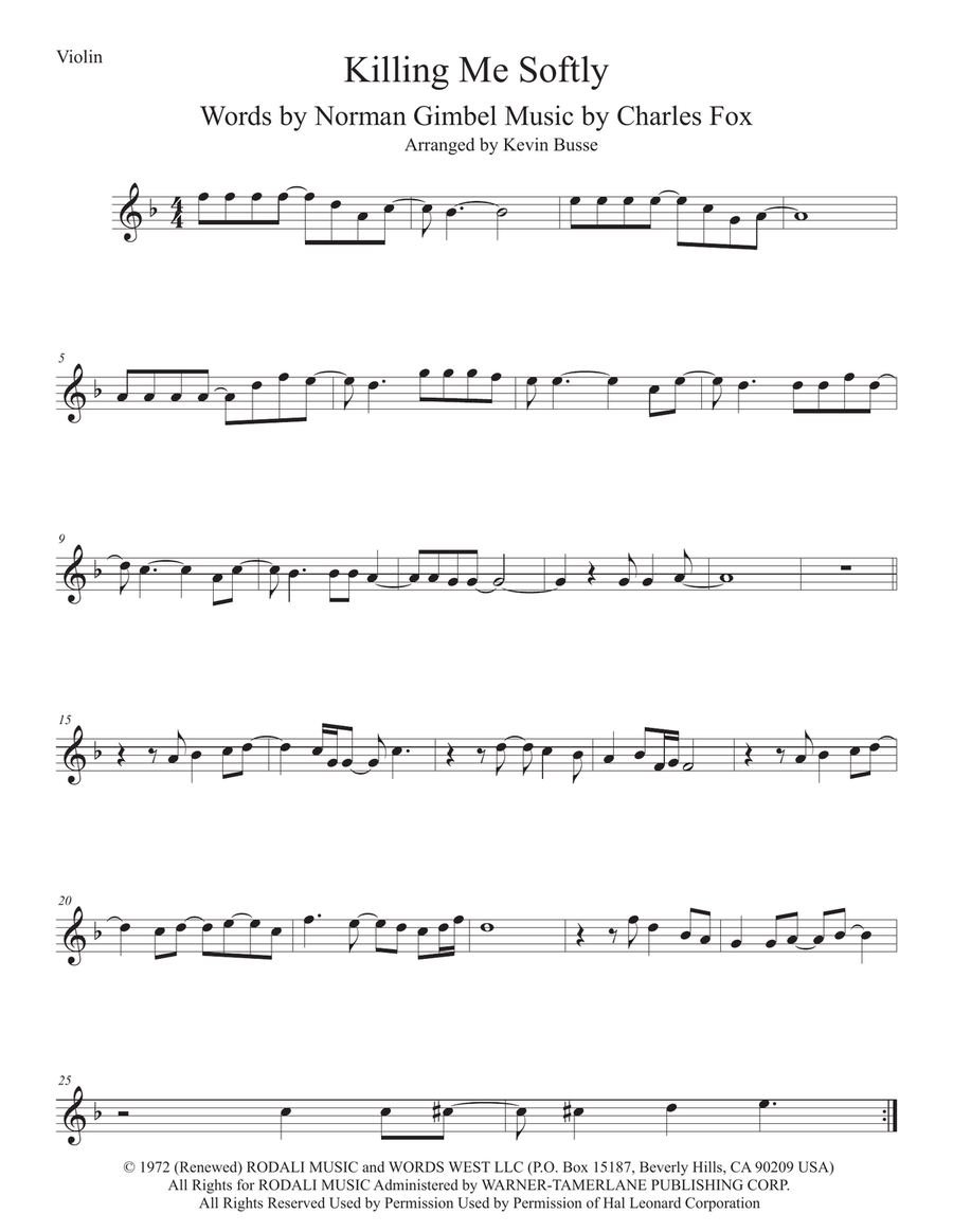 Killing Me Softly With His Song Violin Solo scores gallery preview page 1