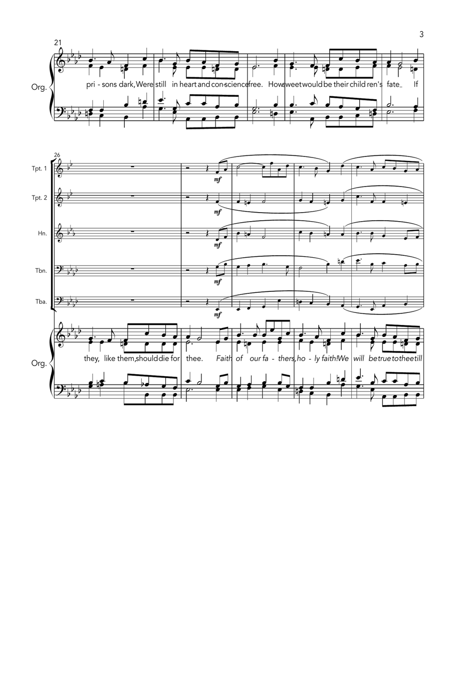 Faith of our fathers (Sawston) (brass quintet and organ, with last-verse harmony) Unison Choir scores gallery preview page 3