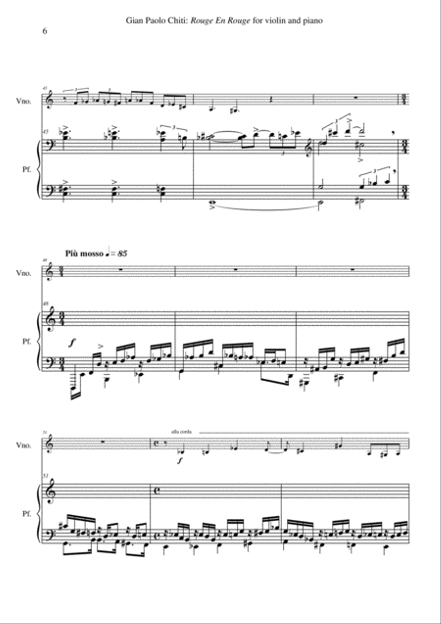 Gian Paolo Chiti: Rouge en Rouge for violin and piano Violin Solo scores gallery preview page 6