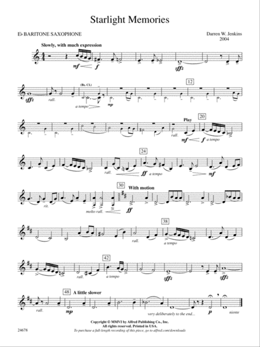 Starlight Memories: E-flat Baritone Saxophone Concert Band scores gallery preview page 1