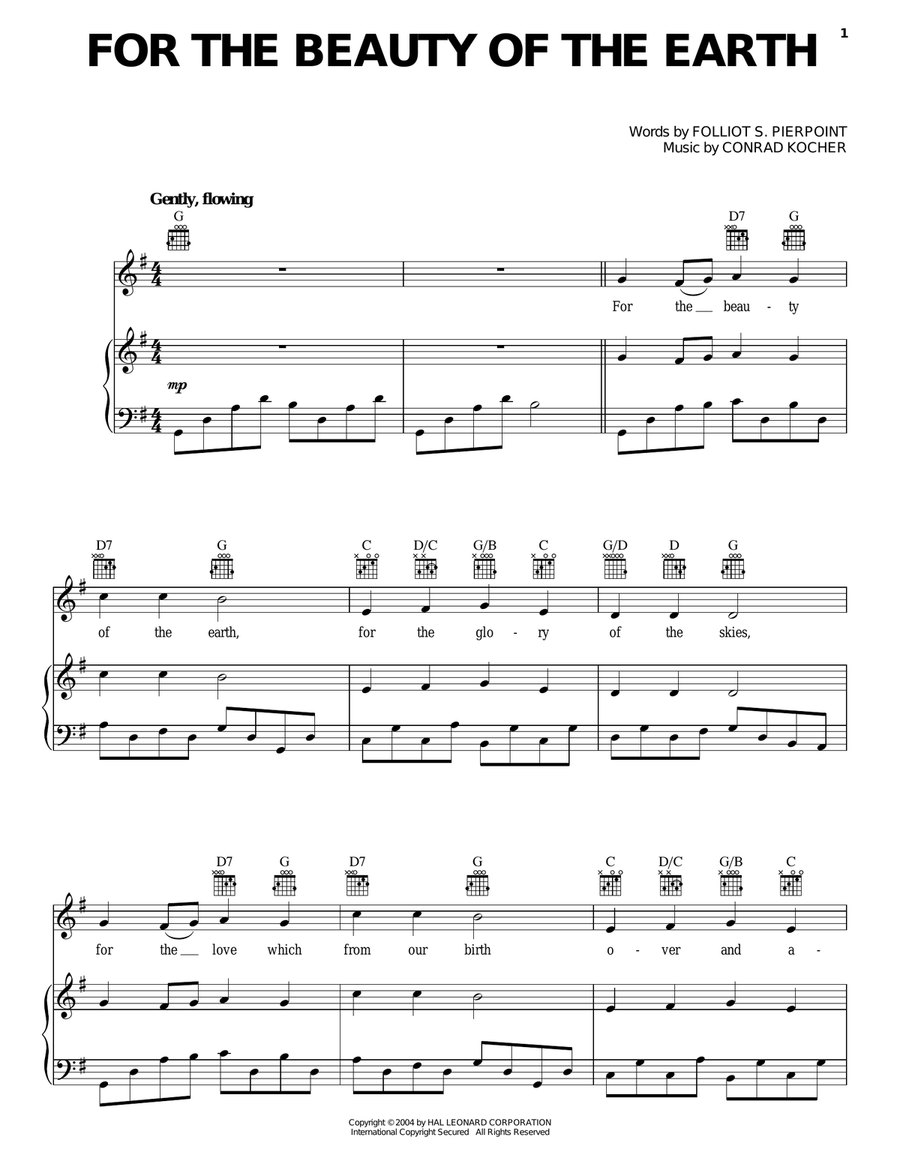 For The Beauty Of The Earth Piano, Vocal, Guitar scores gallery preview page 1
