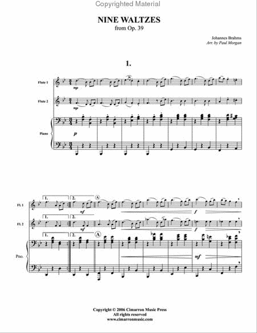Nine Waltzes from Opus 39 Flute Duet scores gallery preview page 2