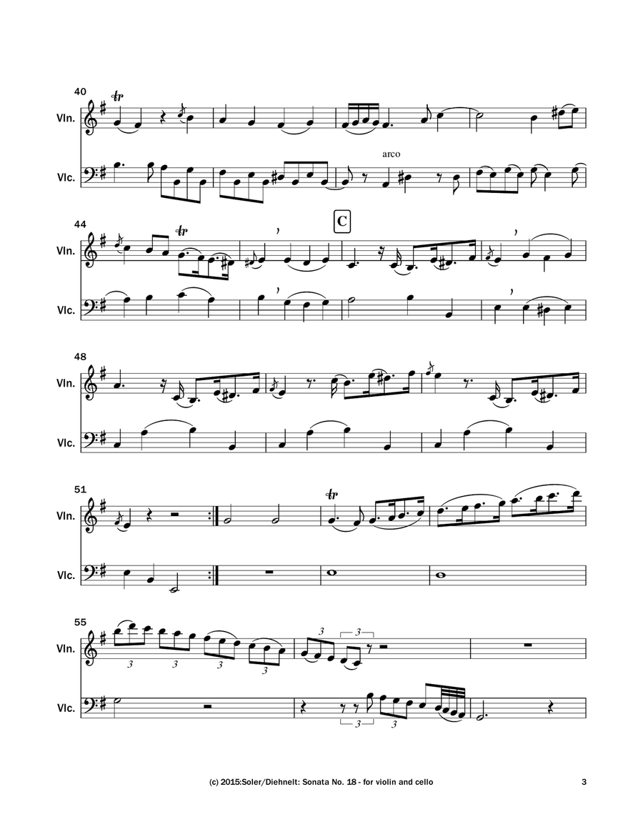 Soler: Sonata No. 18 - for violin and cello String Duet scores gallery preview page 4
