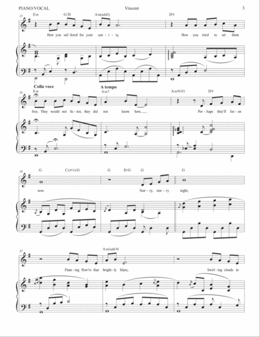 Vincent (Starry Starry Night) Voice Solo scores gallery preview page 4