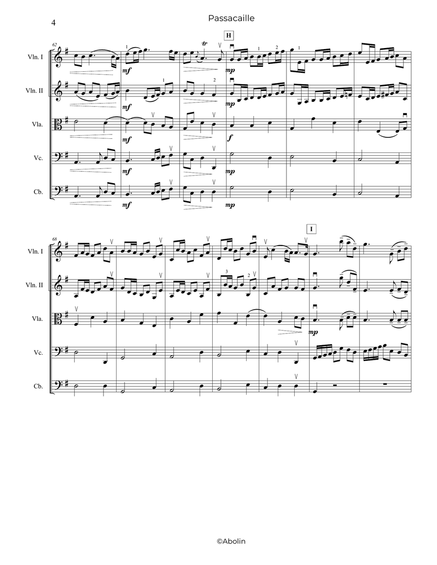 Handel: Passacaille (Passacaglia), HWV 399, arr. for String Orchestra Chamber Music scores gallery preview page 5
