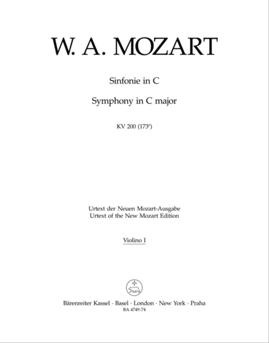 Symphony, No. 28 C major, KV 200(173e) Violin scores gallery preview page 1