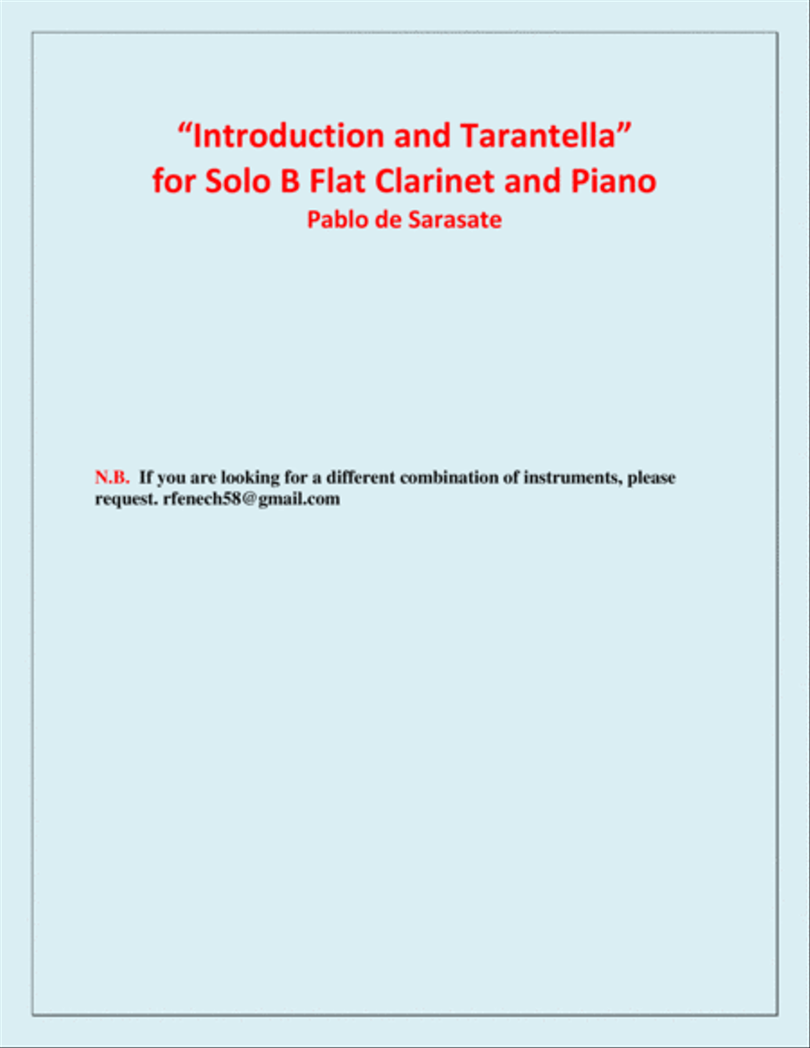 Introduction and Tarantella - Pablo de Sarasate - Clarinet and Piano B-Flat Clarinet scores gallery preview page 3