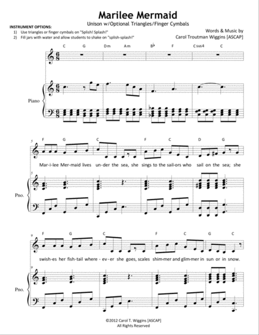 Marilee Mermaid Unison Choir scores gallery preview page 1