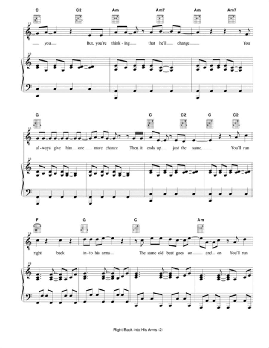 Right Back Into His Arms Right Back Into His Arms Piano, Vocal, Guitar scores gallery preview page 3