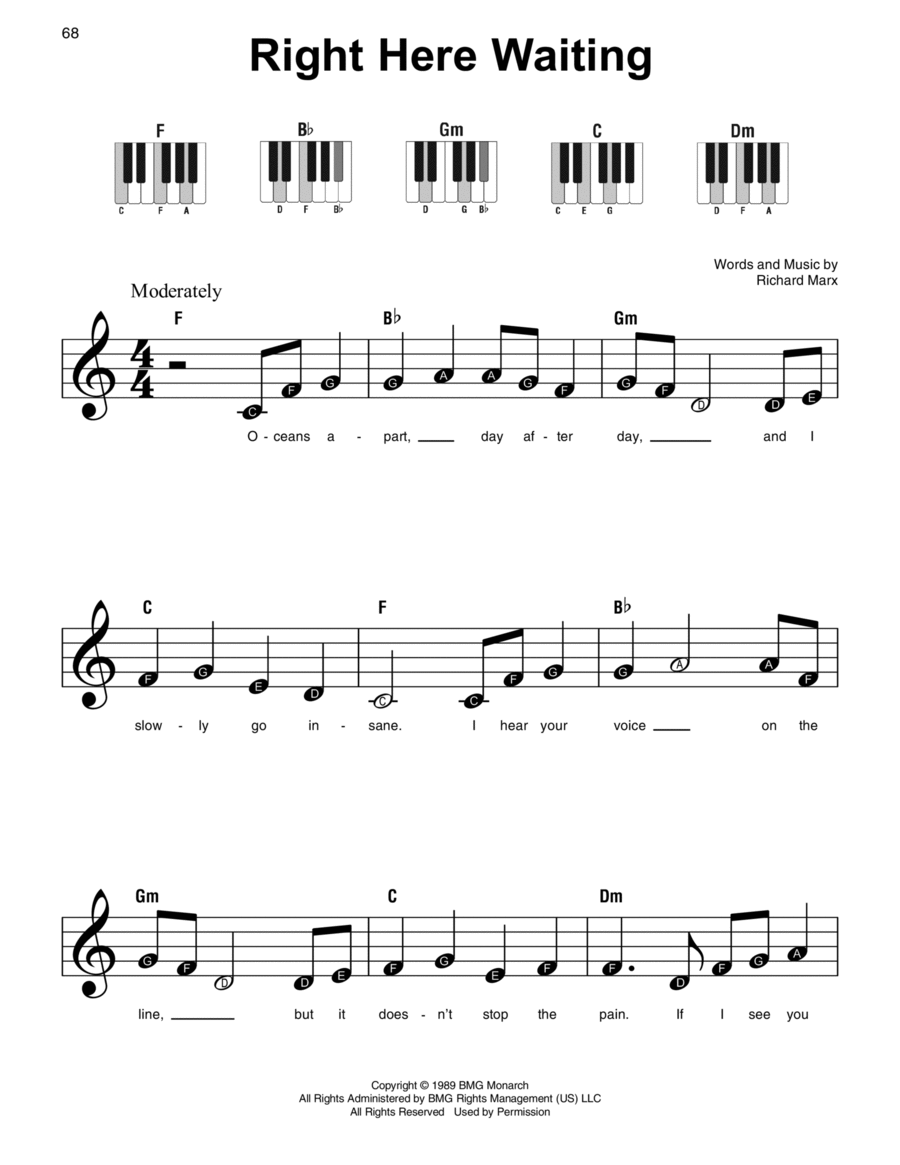 Right Here Waiting Easy Piano scores gallery preview page 1