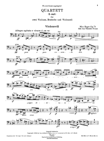 Quartett, D moll, Op. 74, fur zwei Violinen, Bratsche und Violoncell