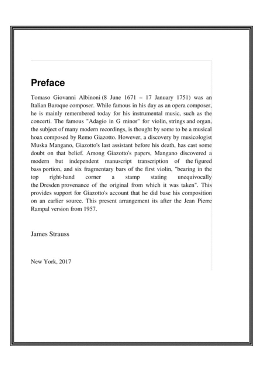 Adagio in g minor for flute, strings and organ String Orchestra scores gallery preview page 2