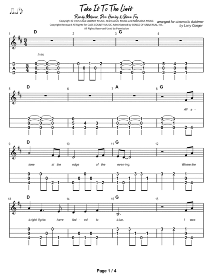 Take It To The Limit Dulcimer scores gallery preview page 2