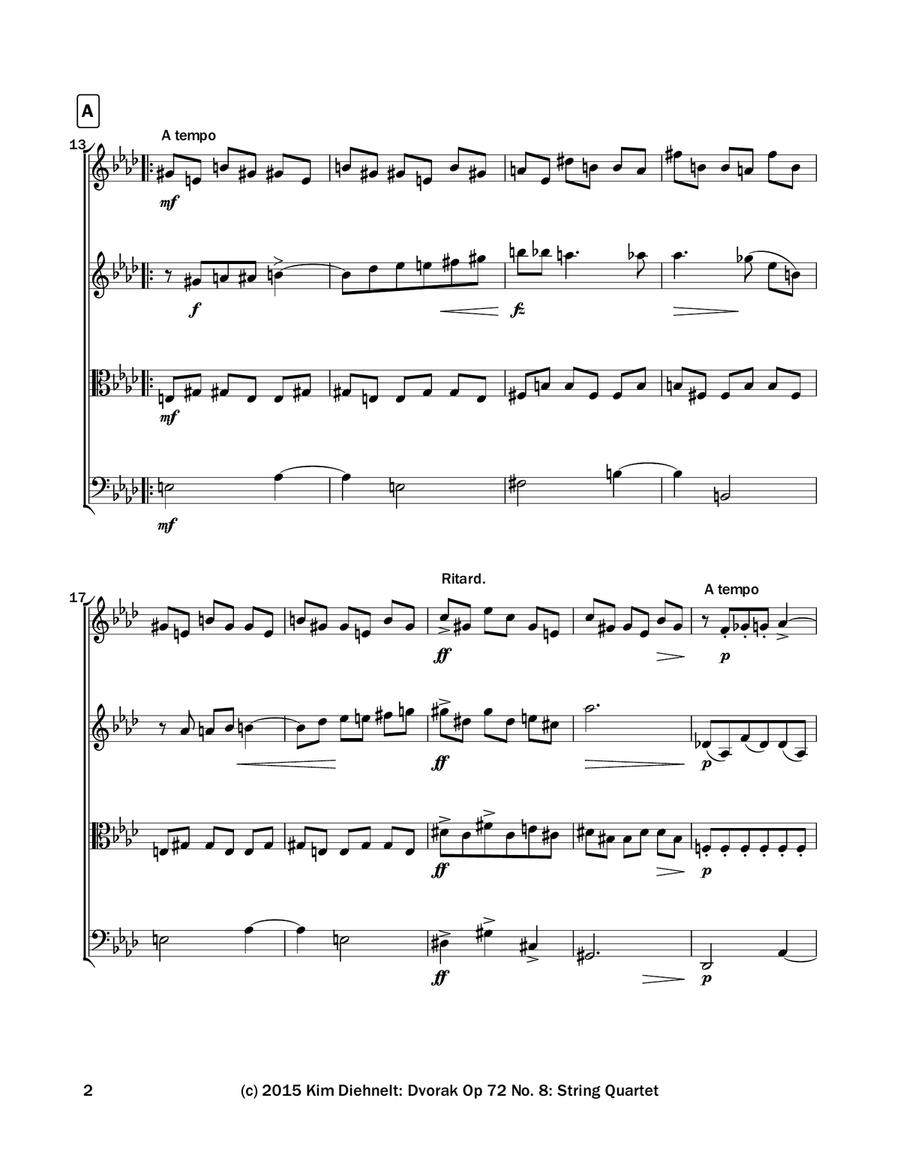 Dvorak: Slavonic Dance Op. 72, No. 8 - for String Quartet String Quartet scores gallery preview page 3