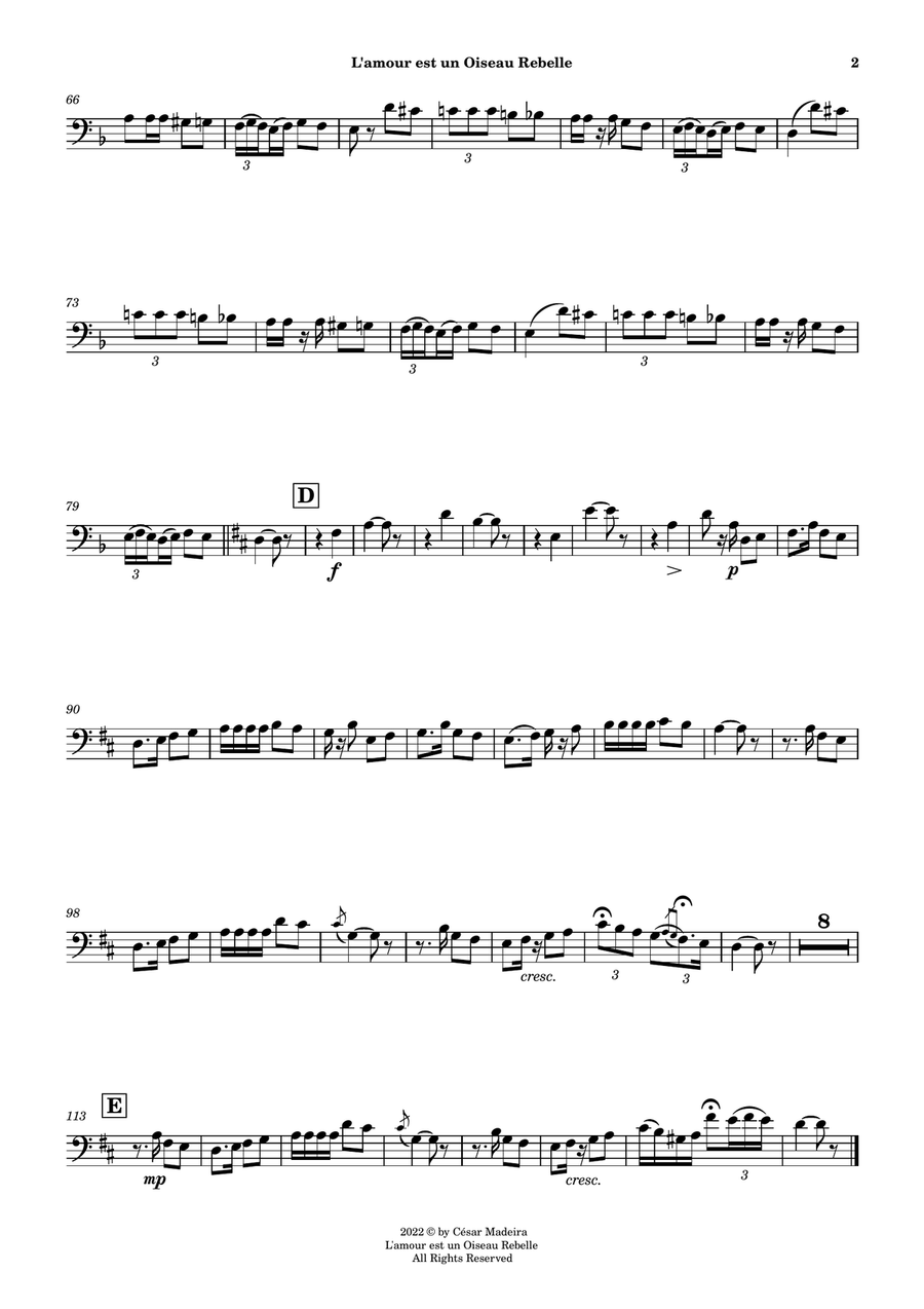 Habanera from Carmen by Bizet - Cello and Piano (Individual Parts) Piano scores gallery preview page 2