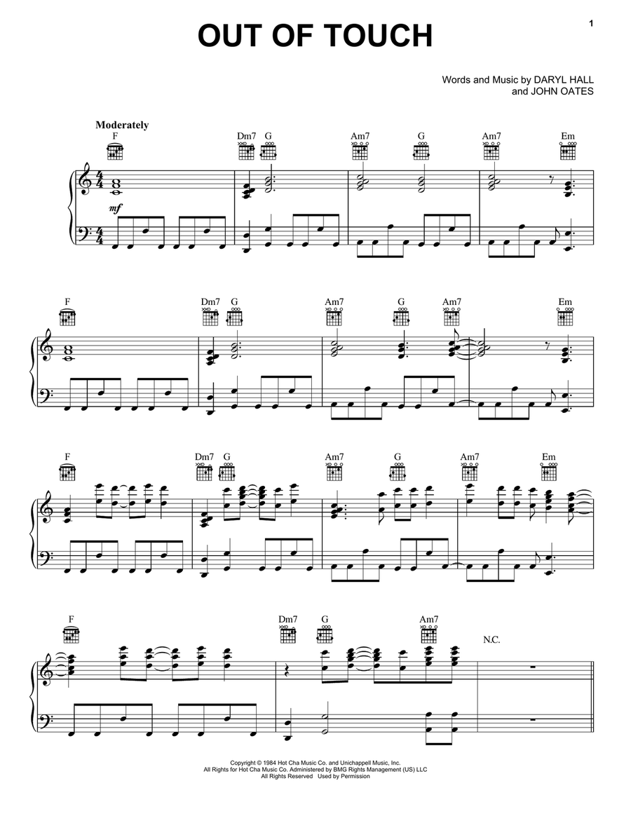 Out Of Touch Piano, Vocal, Guitar scores gallery preview page 1