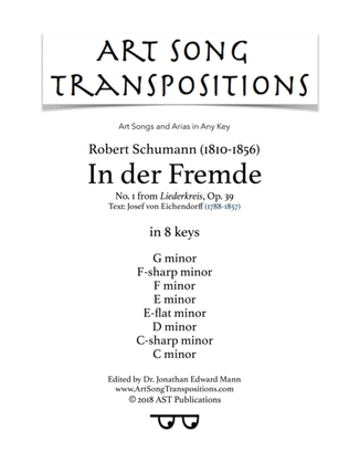 Book cover for SCHUMANN: In der Fremde, Op. 39 no. 1 (in 8 keys: G, F-sharp, F, E, E-flat, D, C-sharp, C minor)