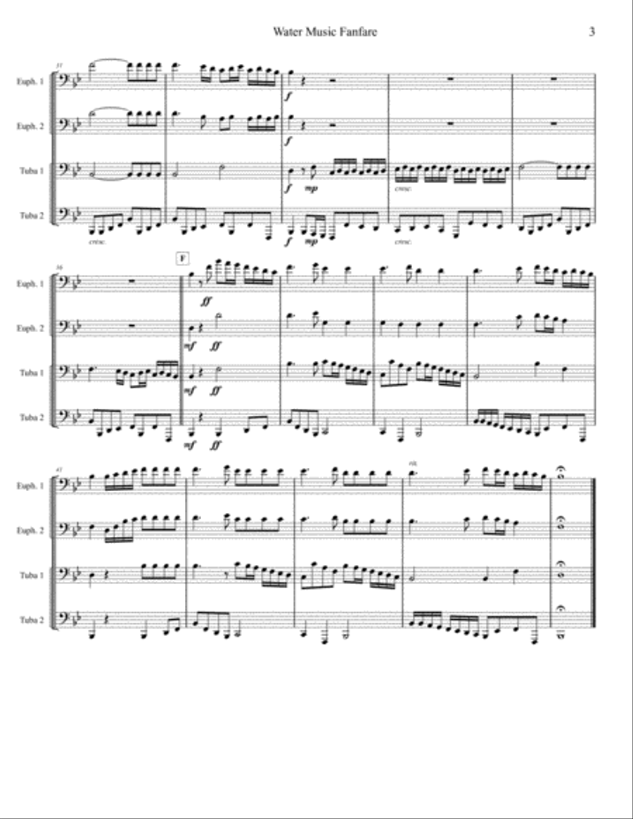 Water Music Fanfare - Tuba/Euphonium Quartet Brass Ensemble scores gallery preview page 3