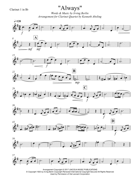 Always - Irving Berlin (for Clarinet Quartet) image number null
