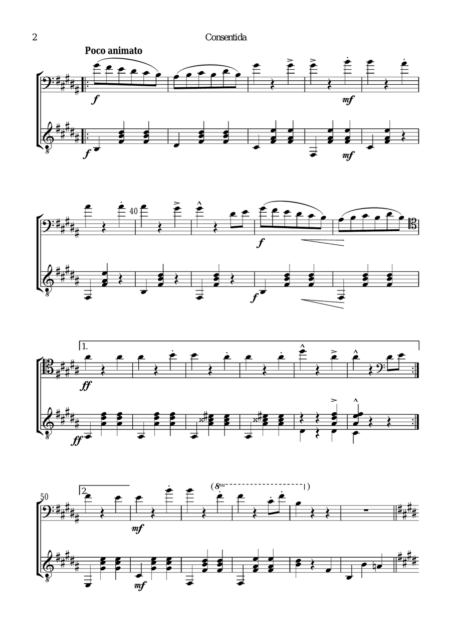 Consentida - Mexican Waltz for cello and guitar String Duet scores gallery preview page 2