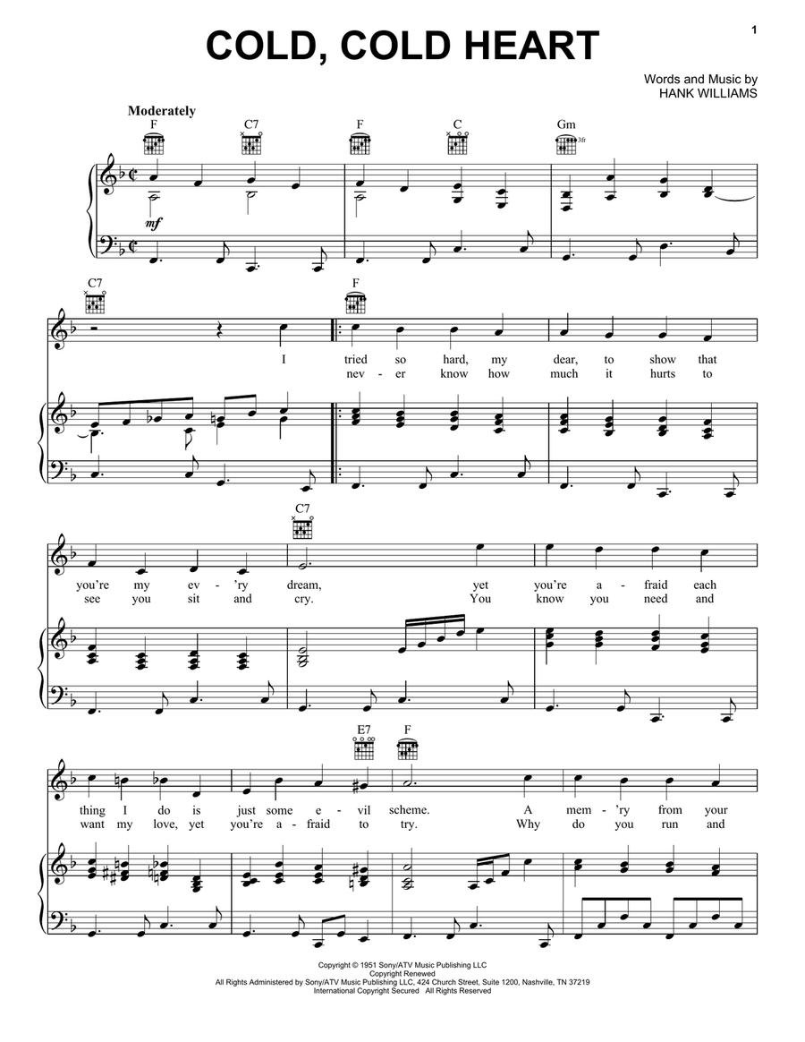 Cold, Cold Heart Piano, Vocal, Guitar scores gallery preview page 1