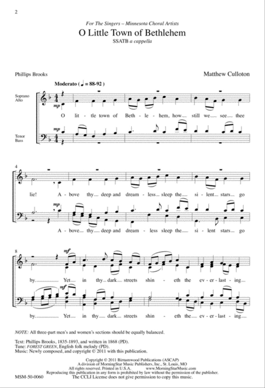 O Little Town of Bethlehem SSATB scores gallery preview page 1