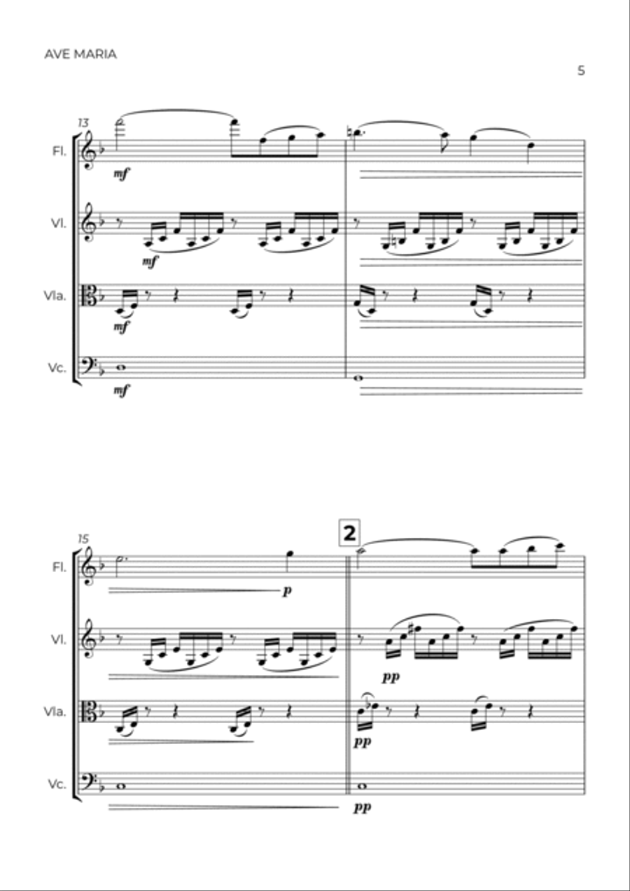 AVE MARIA - GONOUD – FLUTE, VIOLIN, VIOLA & CELLO Small Ensemble scores gallery preview page 5