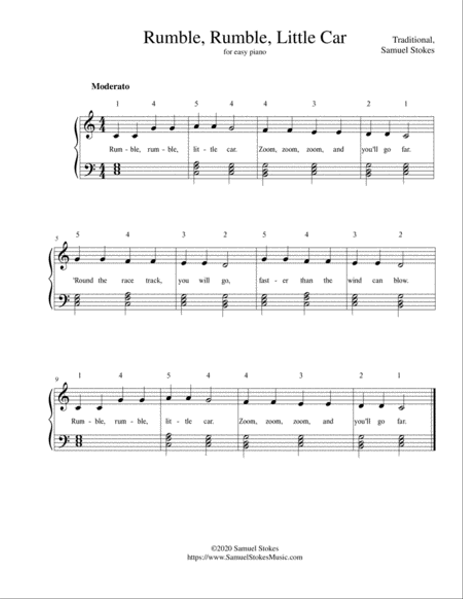 Rumble, Rumble, Little Car (Twinkle, Twinkle, Little Star) - for easy piano (optional voice) Voice scores gallery preview page 1