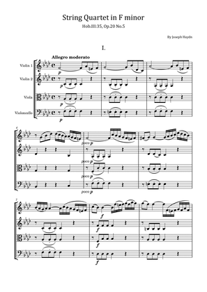 Book cover for Haydn - String Quartet in F minor - Hob.III 35, Op.20 No.5 - Original Full Version