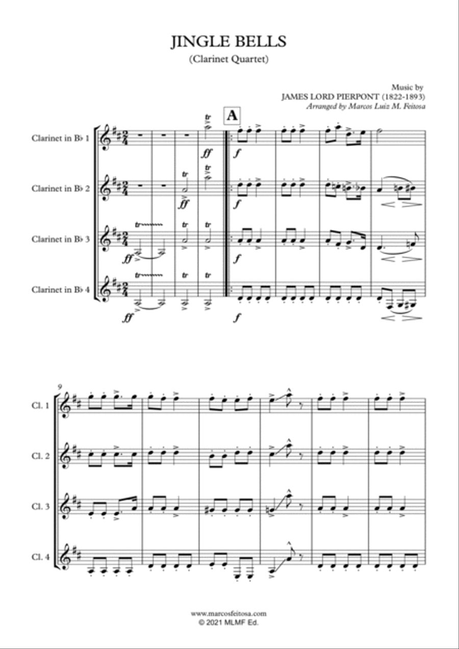 Jingle Bells - Clarinet Quartet Clarinet Quartet scores gallery preview page 3