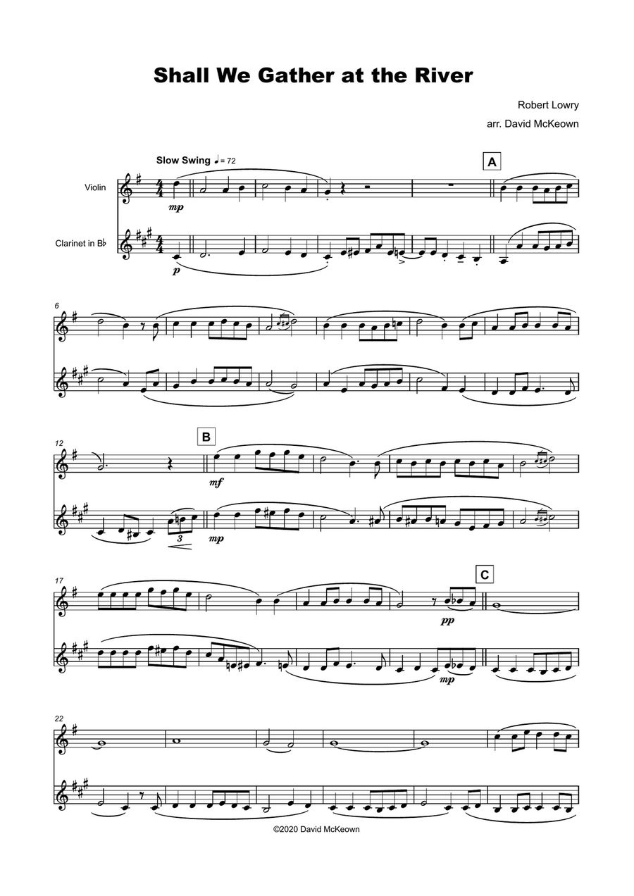 Shall We Gather at The River, Gospel Hymn for Violin and Clarinet Duet by Robert Lowry Clarinet Duet - Digital Sheet Music page 2