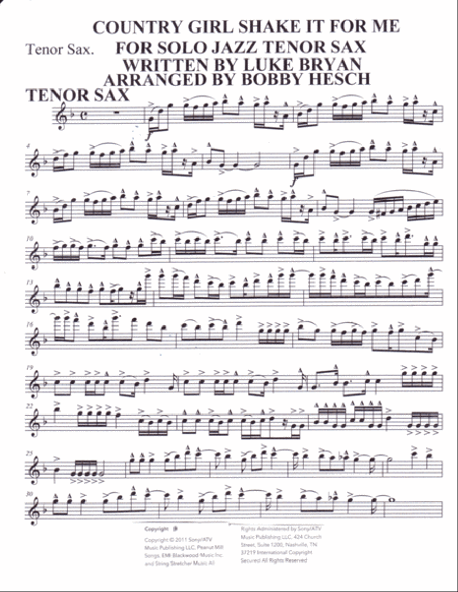 Country Girl (shake It For Me) Tenor Saxophone scores gallery preview page 2
