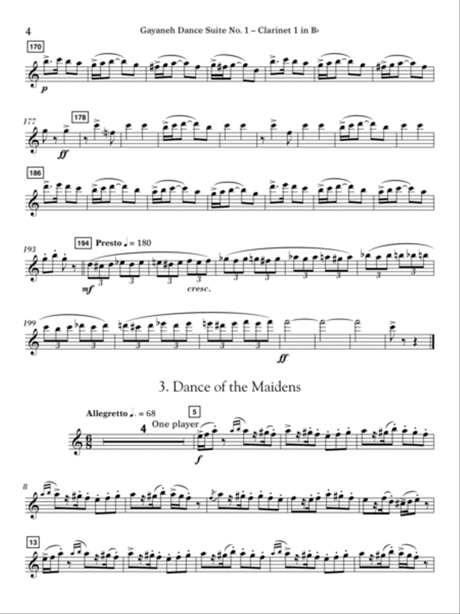 Gayenah Dance Suite No. 1 (Excerpts) (arr. Kenneth Snoeck) - Bb Clarinet 1 Concert Band scores gallery preview page 4