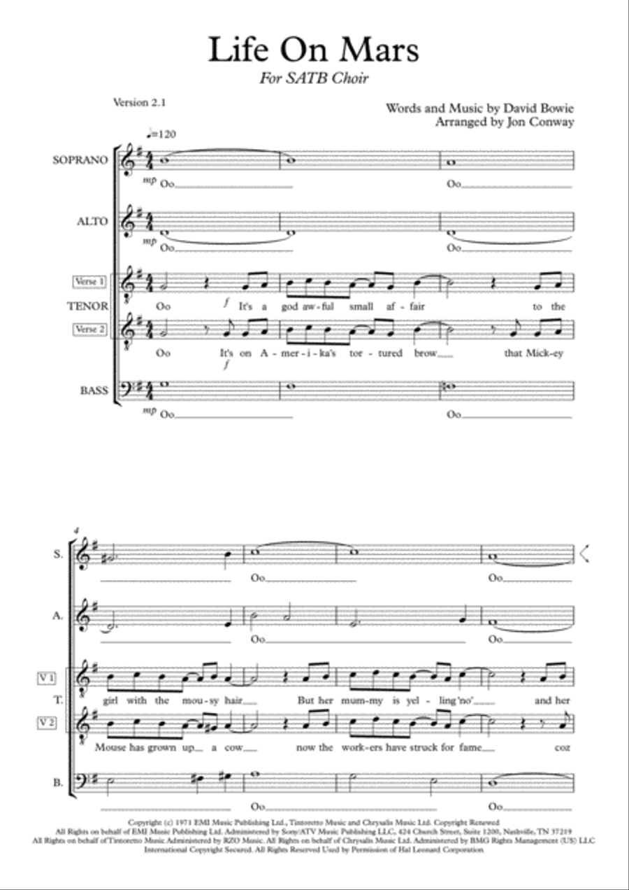 Life On Mars 4-Part scores gallery preview page 1