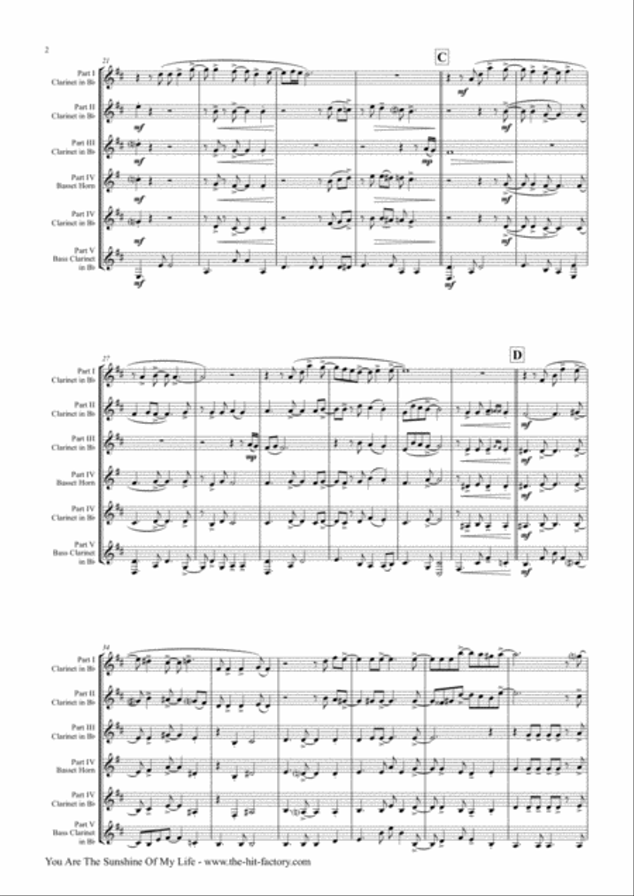 You Are The Sunshine Of My Life Clarinet Quintet scores gallery preview page 3