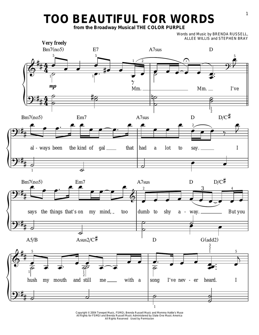 Too Beautiful For Words Too Beautiful For Words Voice scores gallery preview page 1