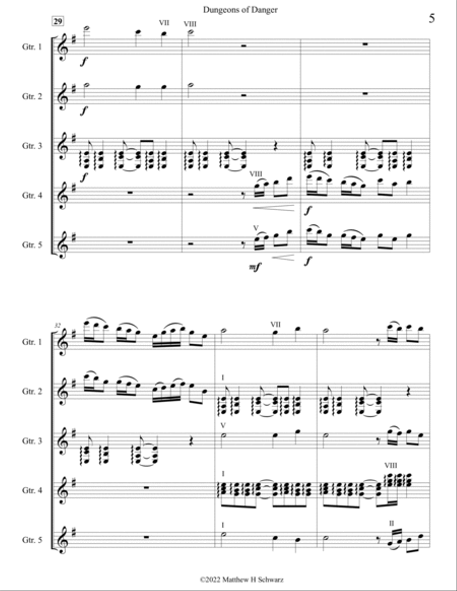 Dungeons of Danger for five classical guitars (Score and Parts) Chamber Music scores gallery preview page 5