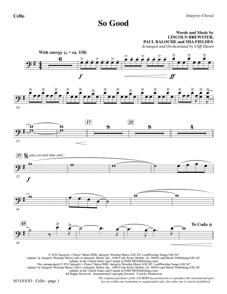 So Good - Cello Choir scores gallery preview page 1