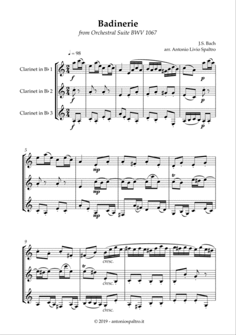 Badinerie (J.S. Bach) for Clarinet trio Badinerie (J.S. Bach) for Clarinet trio Clarinet Trio scores gallery preview page 2