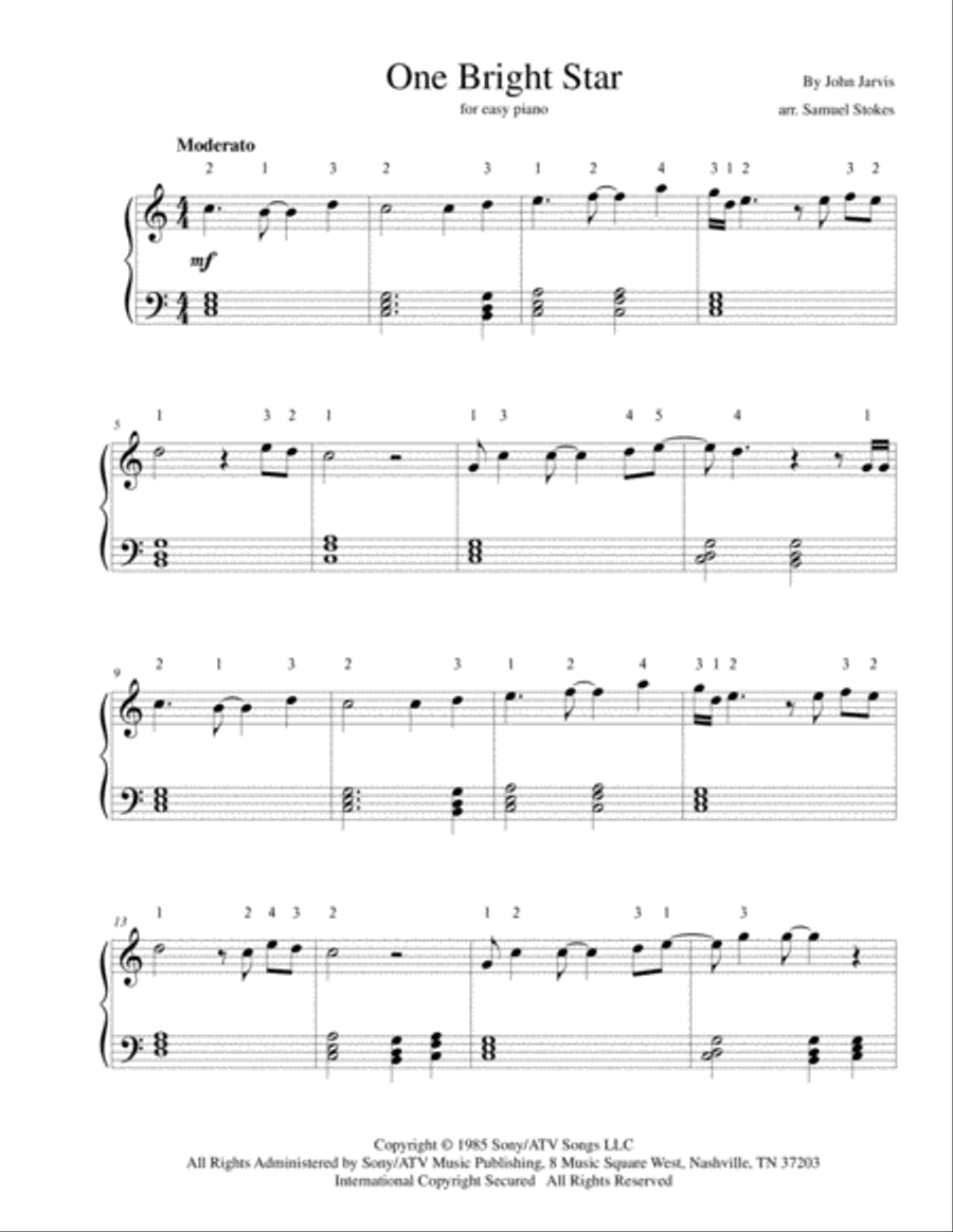 One Bright Star Easy Piano scores gallery preview page 1