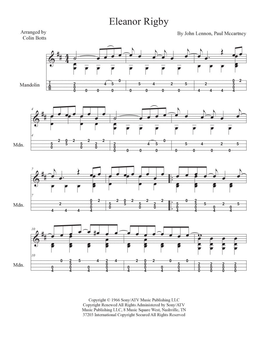 Eleanor Rigby Mandolin scores gallery preview page 1