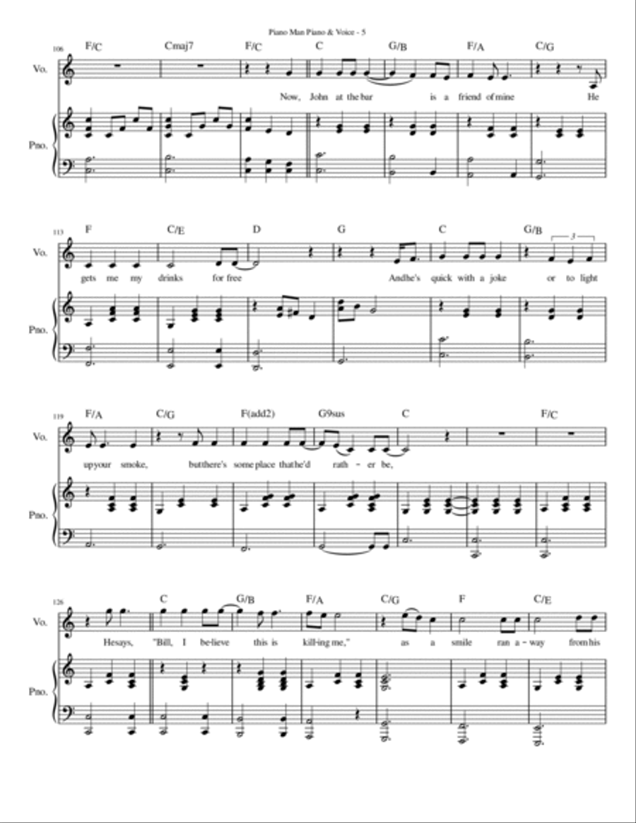Piano Man Voice scores gallery preview page 5