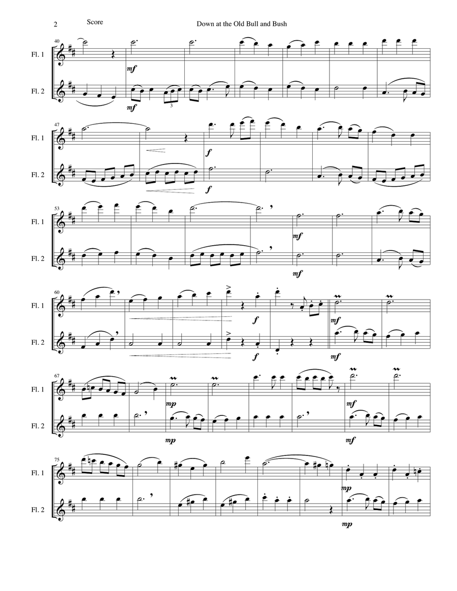 Down at the old Bull and Bush (Under the Anheuser bush) arranged for 2 flutes Flute Duet scores gallery preview page 2