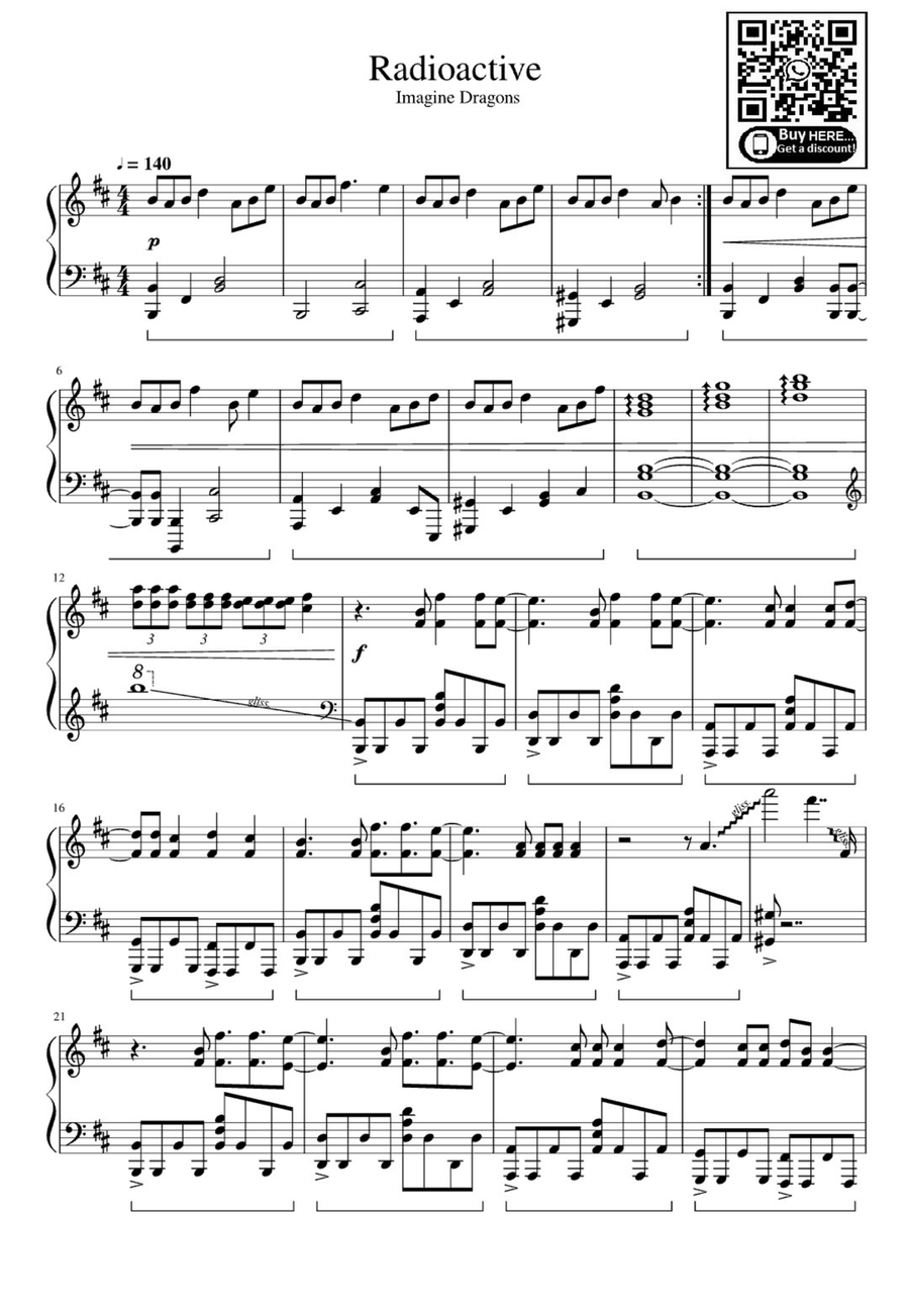 Radioactive Radioactive Easy Piano scores gallery preview page 1